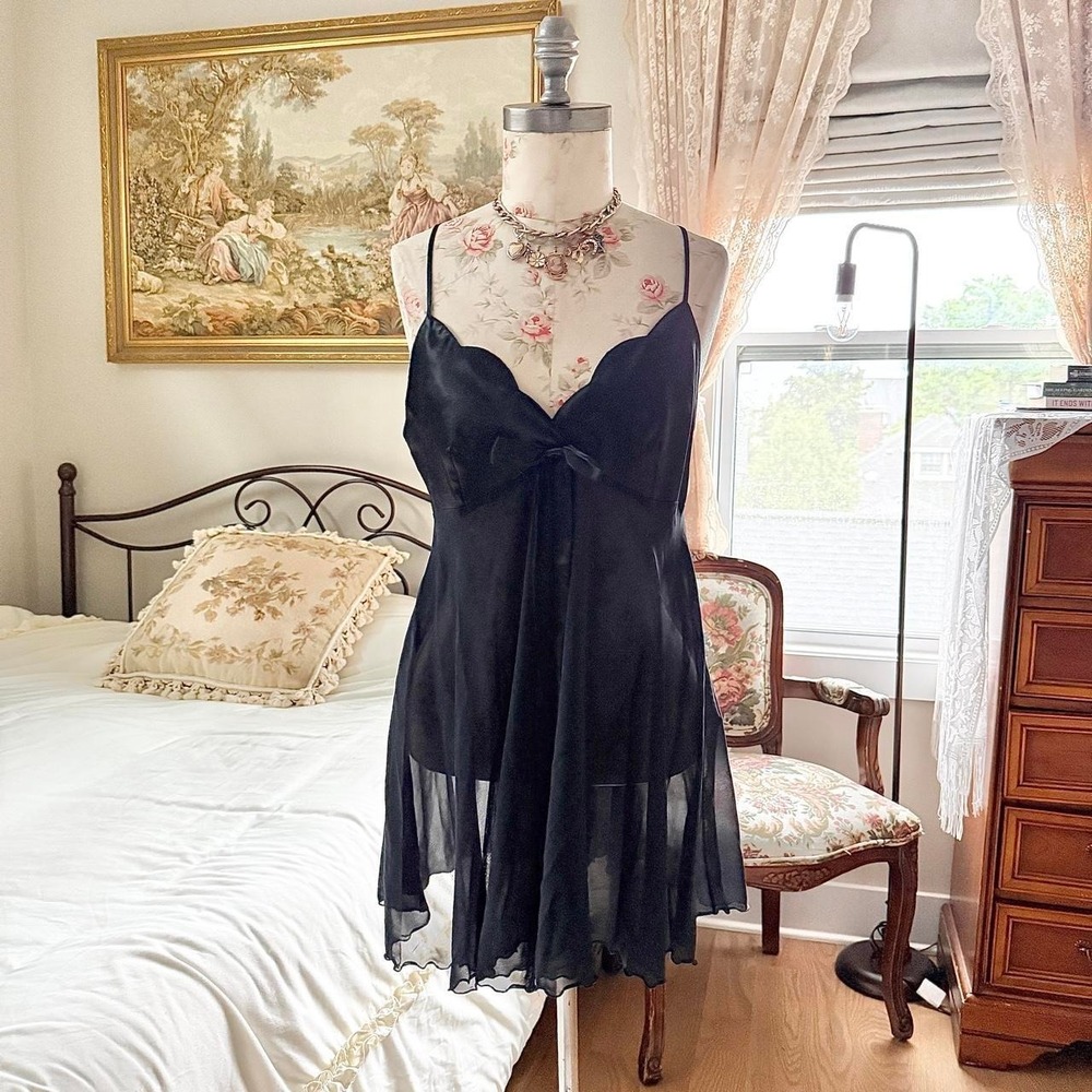 vintage Victoria's Secret medium black satin slip dress